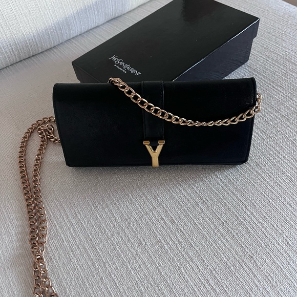 YSL leather bifold long wallet with free gold chain - Picture 2 of 5